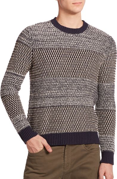 Vince Stitch Mix Crewneck Sweater in Blue for Men (navy-white) | Lyst