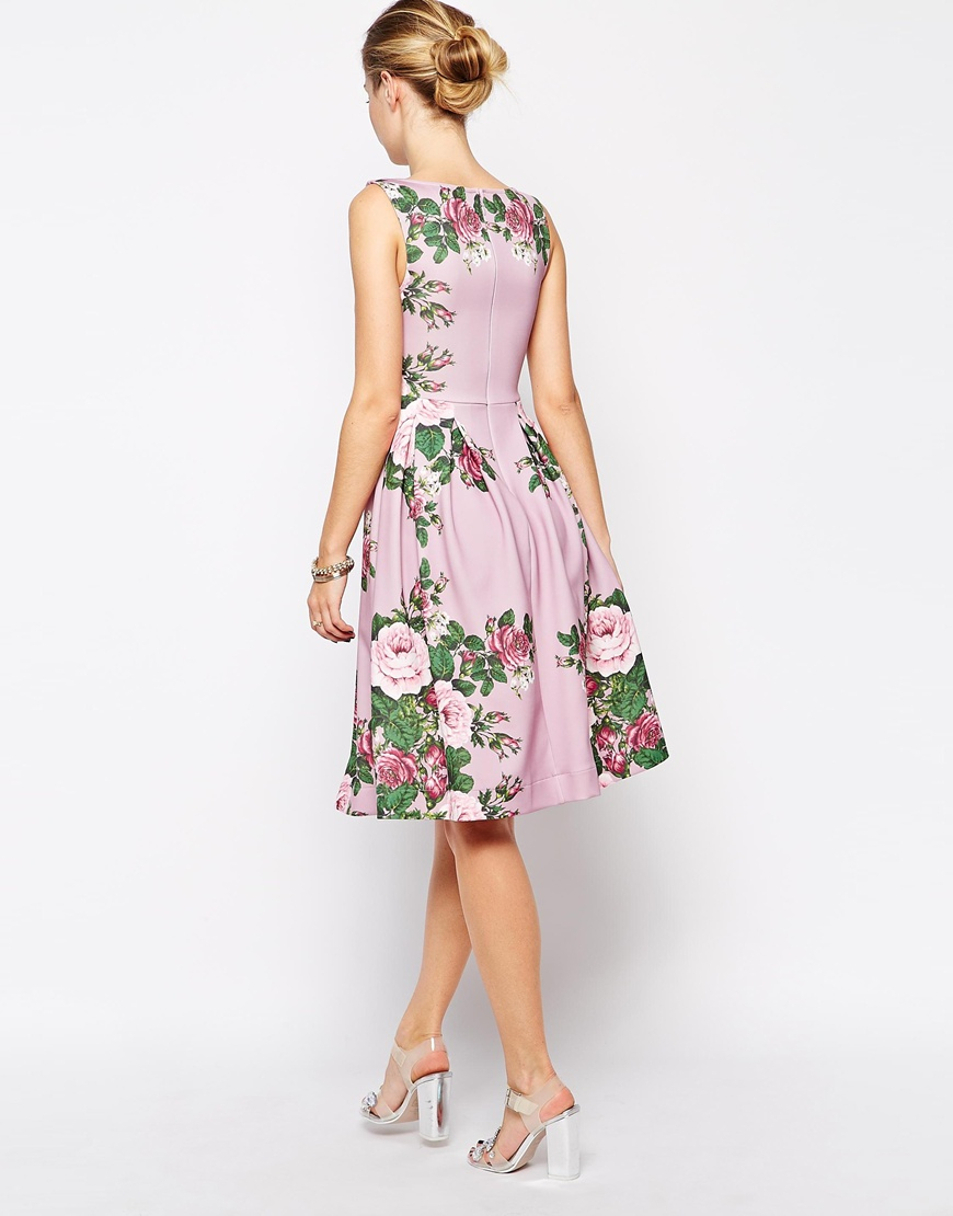 Lyst - Asos Lilac Floral Rose Debutante Midi Dress in Purple