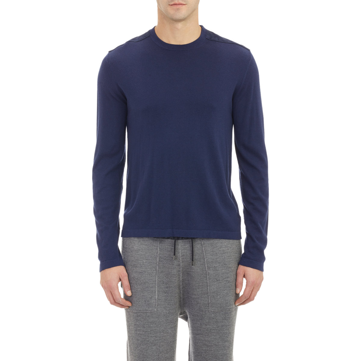 Suede Patch Pullover Sweater - Michael Kors Suede Patch Pullover Sweater In Blue For suede patch pullover sweater michael kors suede patch pullover sweater in blue for