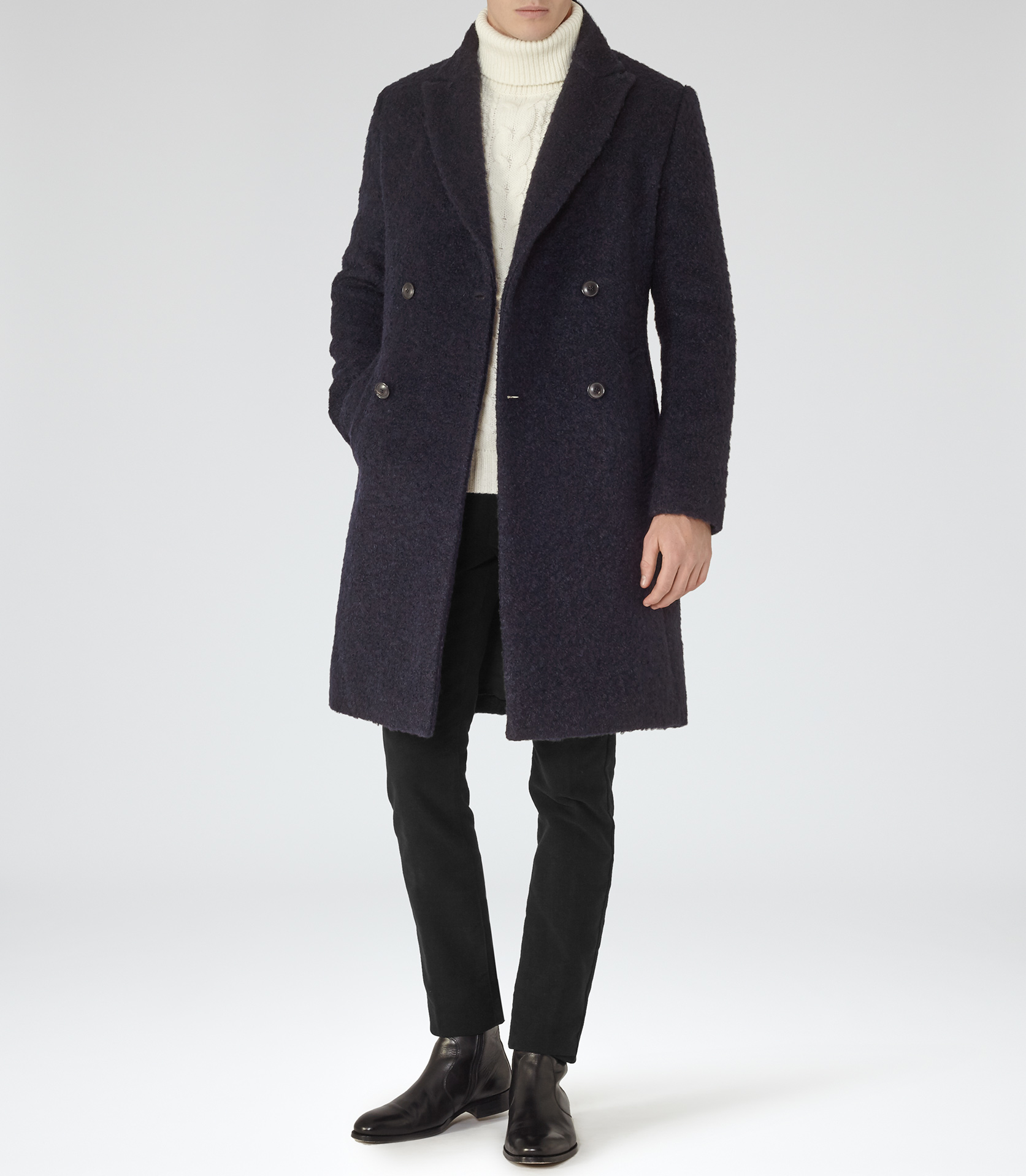 Lyst - Reiss Miles Double-breasted Coat in Blue for Men