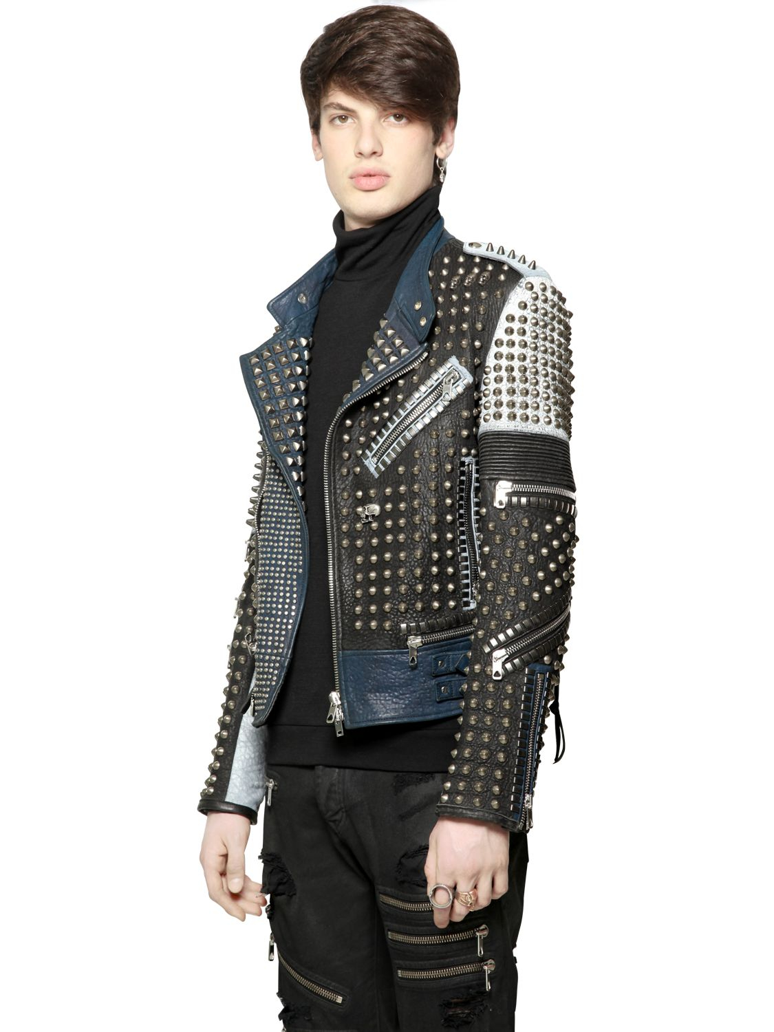 Lyst - Diesel Black Gold Color Block Studded Leather Moto ...