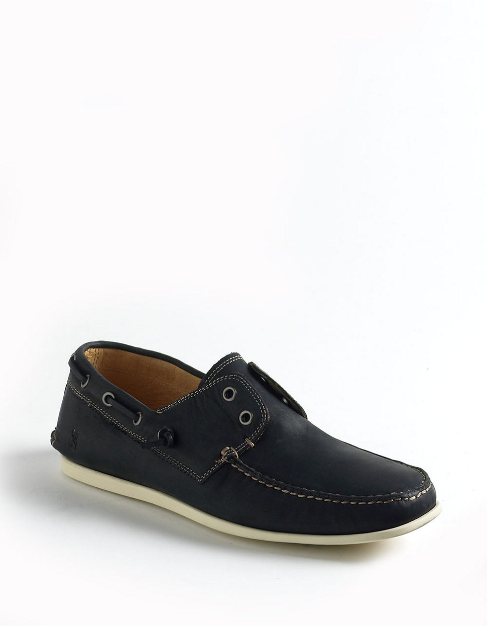 John varvatos Schooner Leather Boat Shoes in Black for Men | Lyst