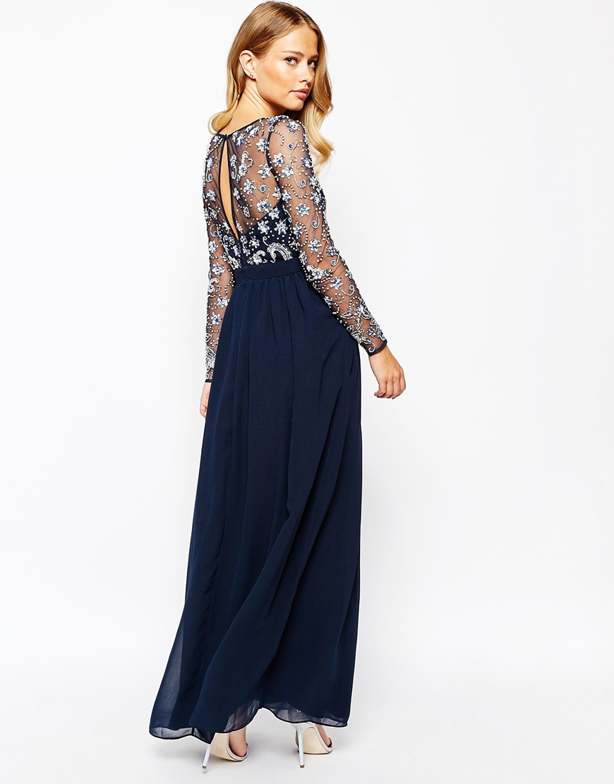 Lyst - Frock And Frill Heavily Embellished Maxi Dress With Long Sleeves ...