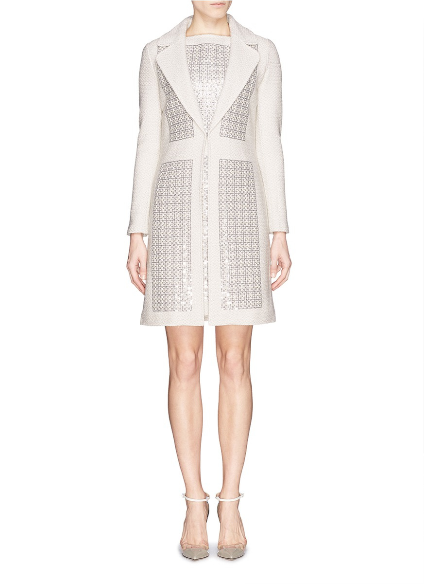 Lyst St. John Floral Sequin Appliqué Glitter Knit Topper Jacket in White