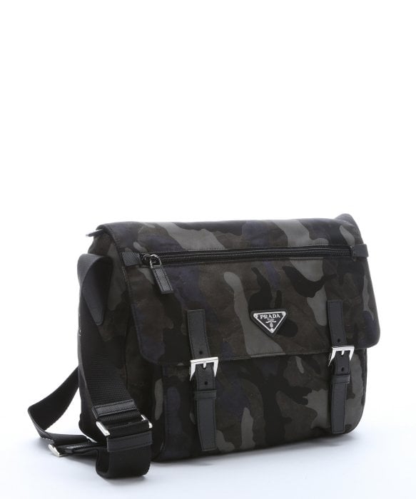 Prada Grey And Black Camouflage Nylon Medium Messenger Bag in Gray ...  