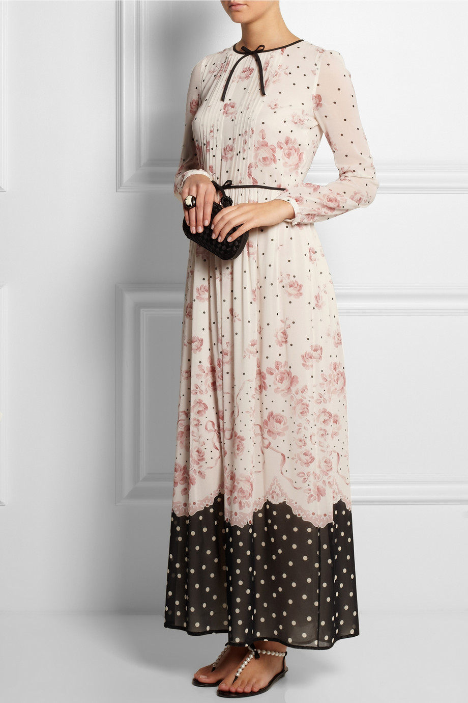 Lyst Red Valentino Printed Stretchsilk Chiffon Maxi Dress In Pink Gallery