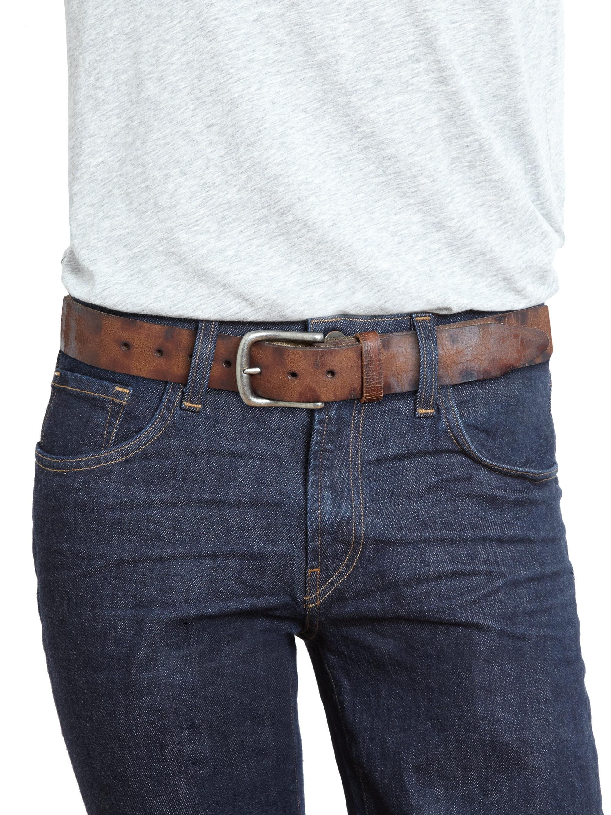 Lyst - Leather Island By Bill Lavin Distressed Leather Belt in Brown ...