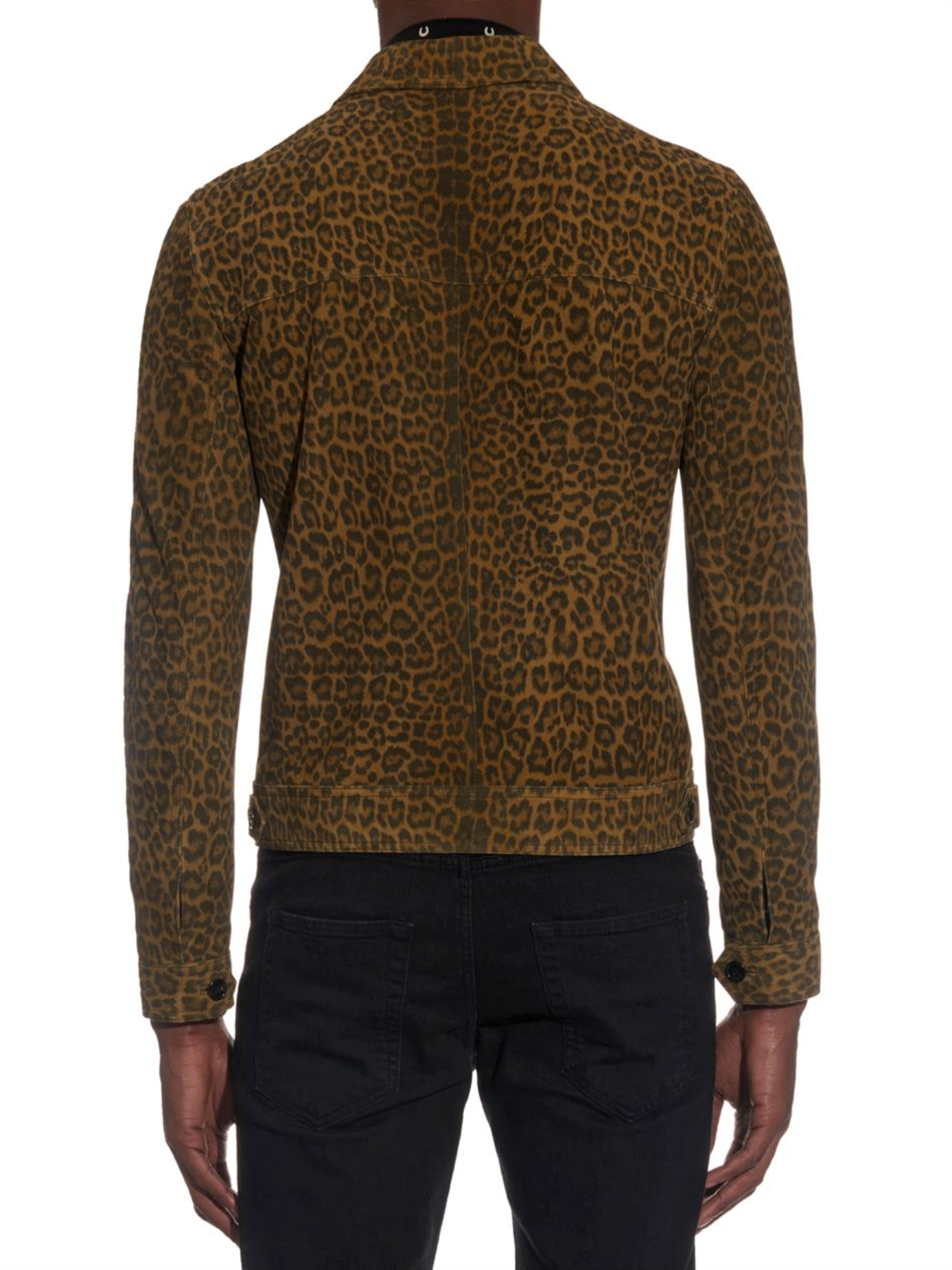 Saint laurent Leopard-print Suede Jacket in Brown for Men | Lyst