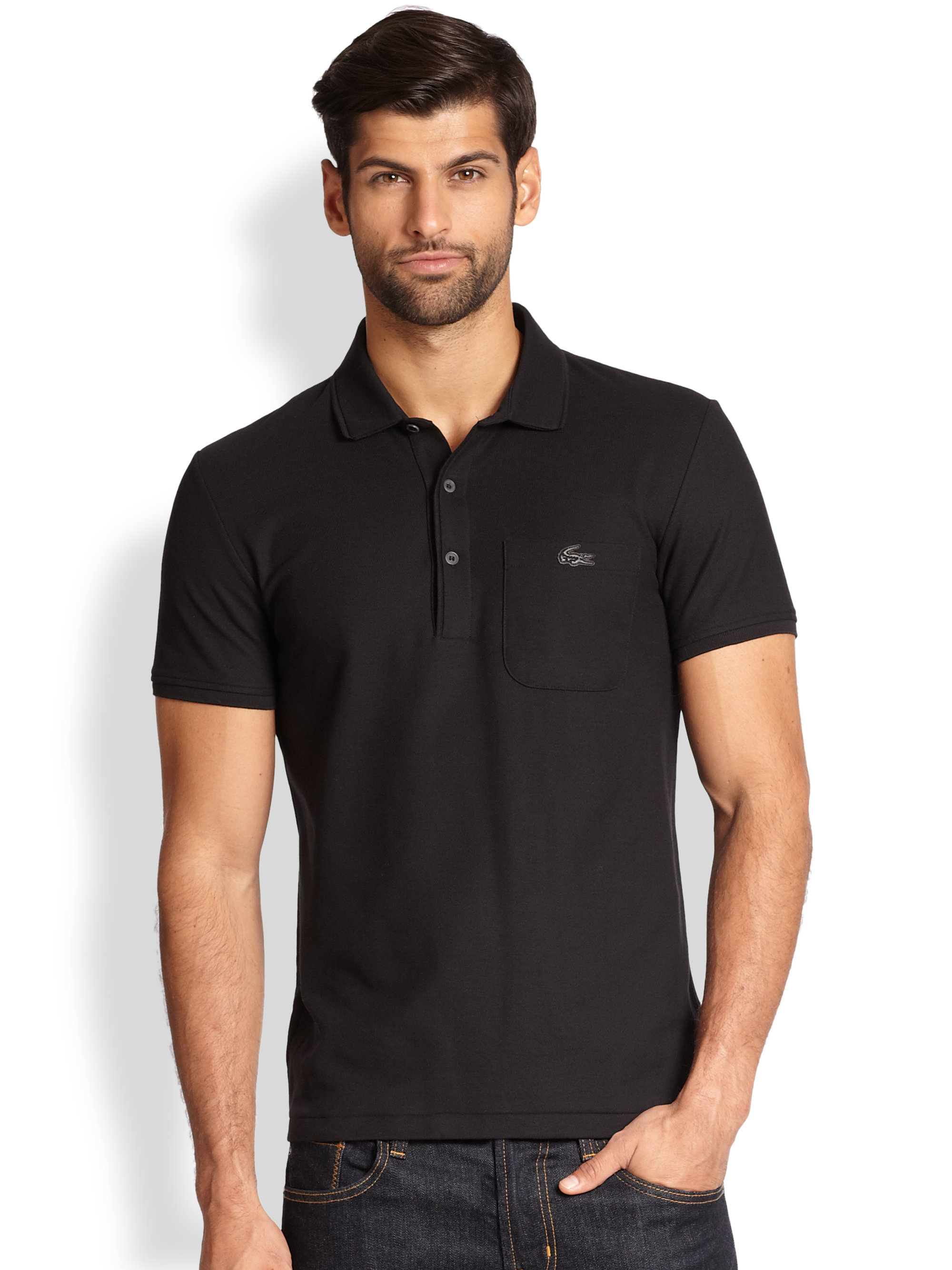 Lacoste Leather Croc Polo Shirt in Black for Men | Lyst