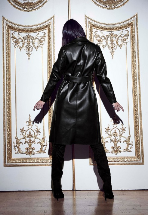 Ralph Lauren Faux Leather Trim Trench Coat In Natural Lyst Black Fox Faux Leather Belted Trench