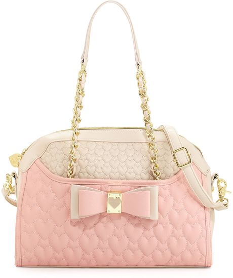 Betsey Johnson Colorblocked Quilted Heart Dome Satchel Bag Blush in ...