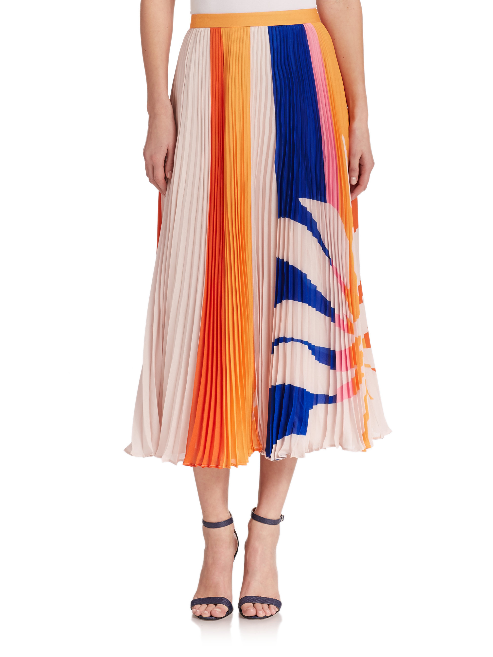 Lyst Elle Sasson Carmen Printed Pleated Silk Maxi Skirt In Blue 