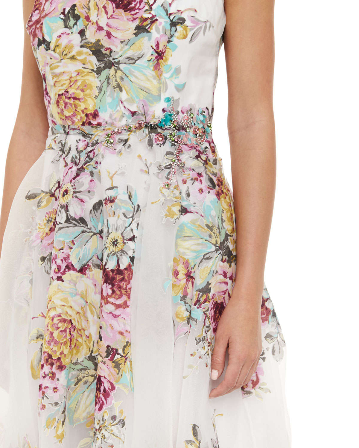 Teri jon Floral-print Crystal Embellished Dress | Lyst