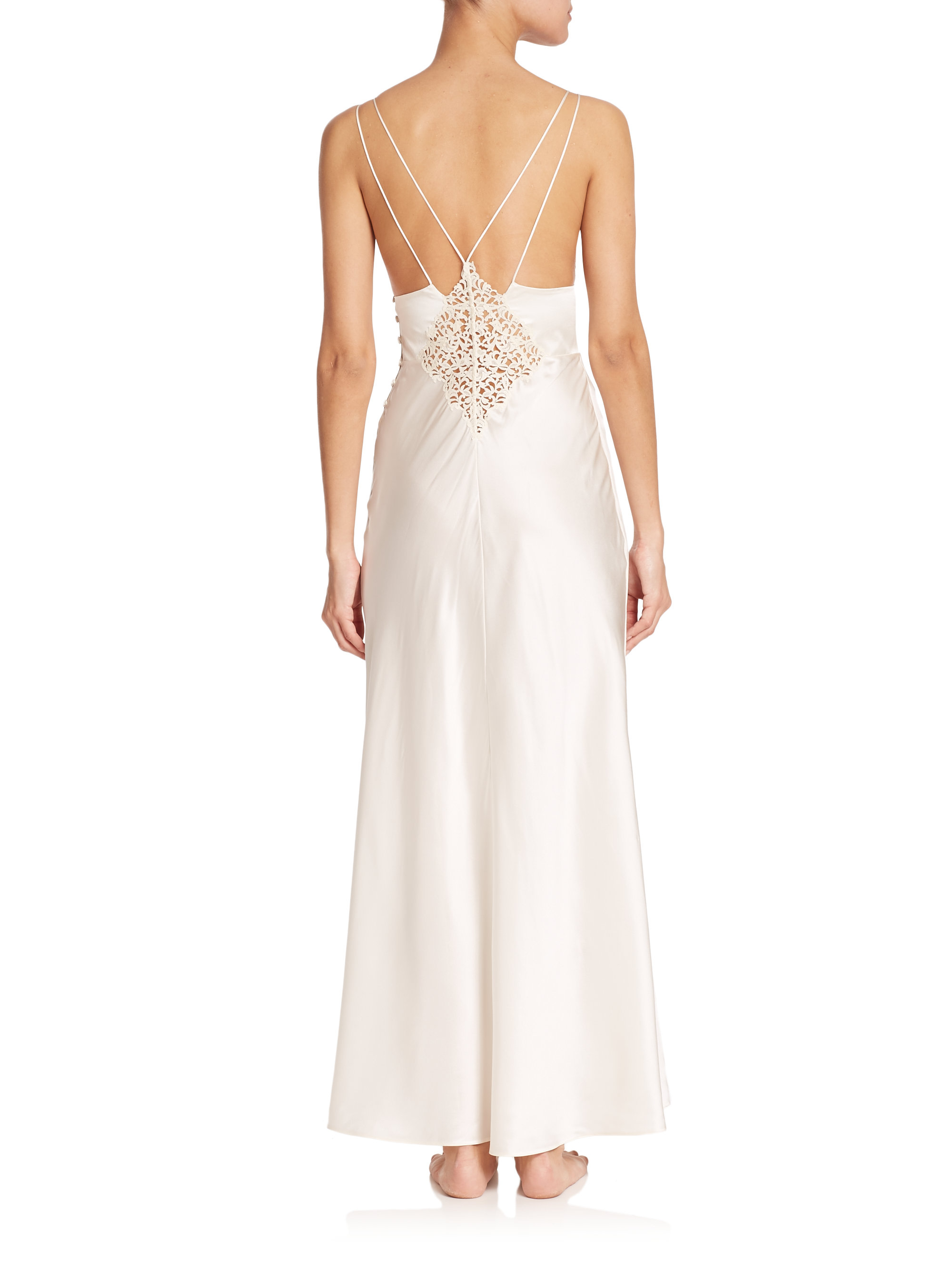 La Perla Lace Trimmed Silk Nightgown In Natural Lyst