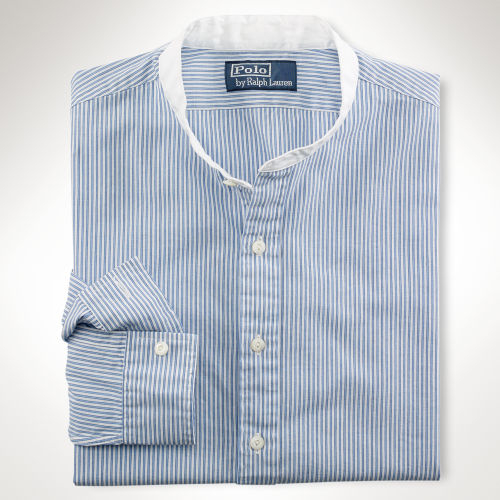 Lyst - Polo Ralph Lauren Customfit Band Collar Shirt in Blue for Men