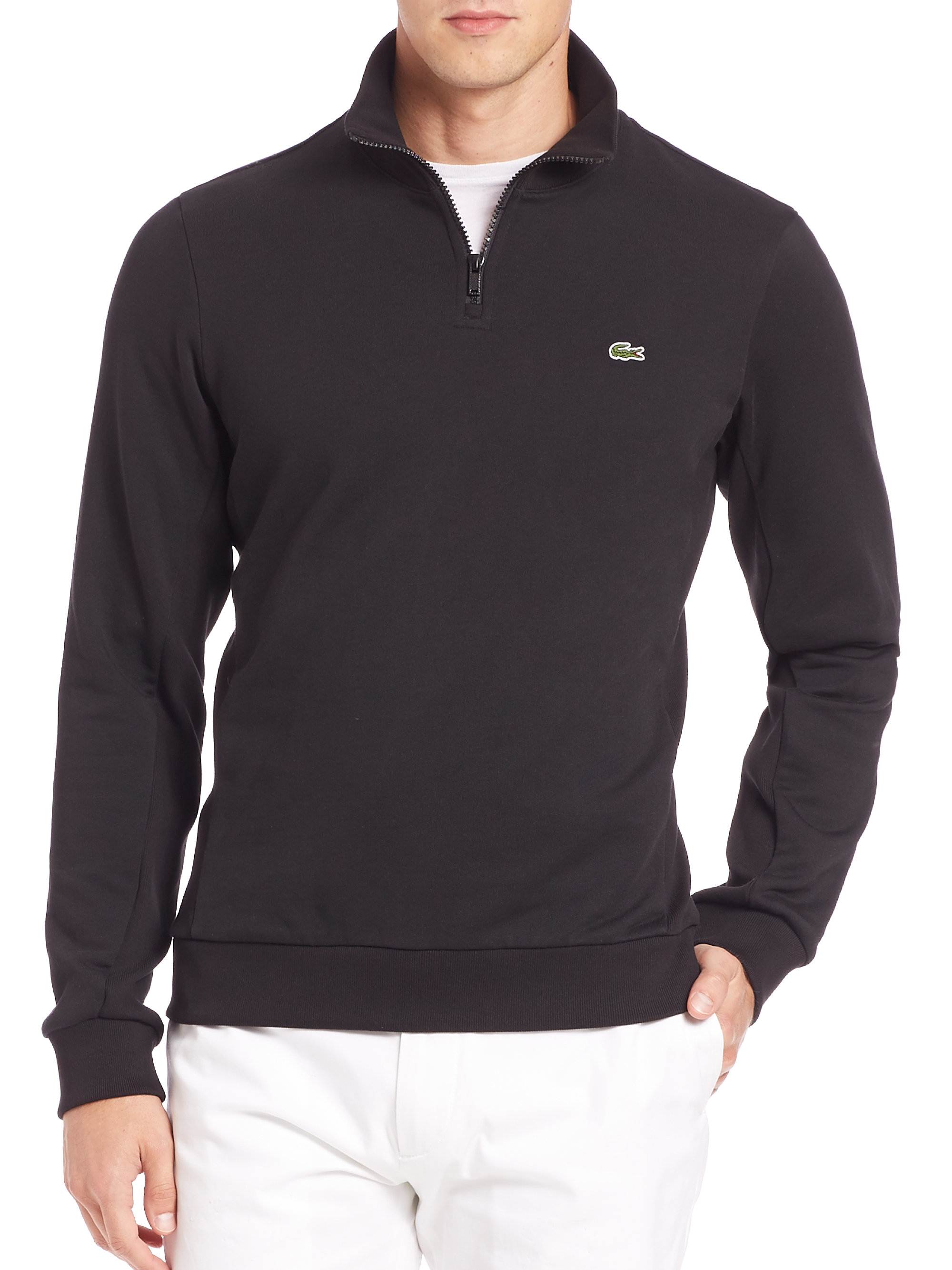 Lacoste Quarter-zip Fleece Sweatshirt in Black for Men | Lyst