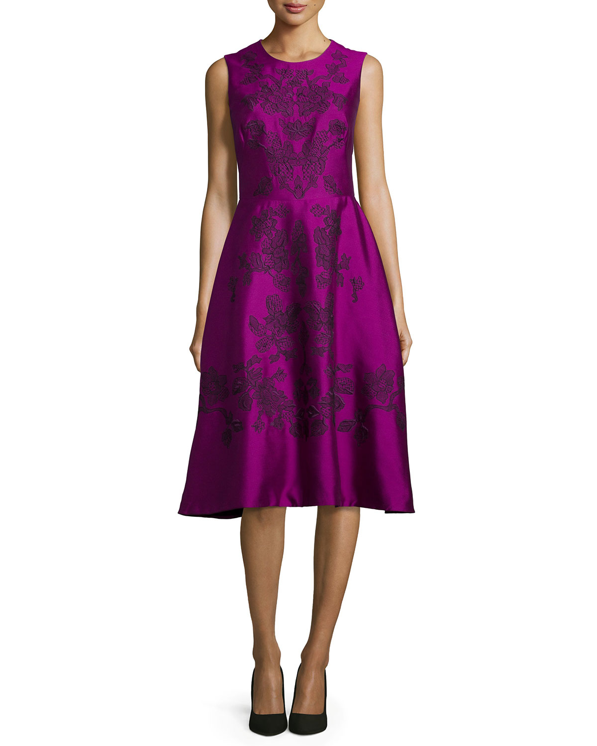 Lyst - Lela Rose Lace Embroidered Sleeveless Dress in Purple