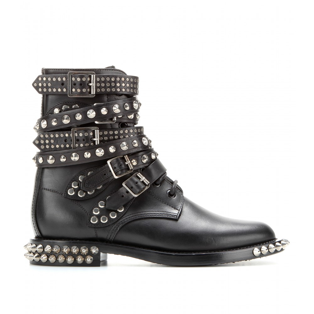 Saint Laurent Rangers Studded Leather Ankle Boots in Black (nero) | Lyst