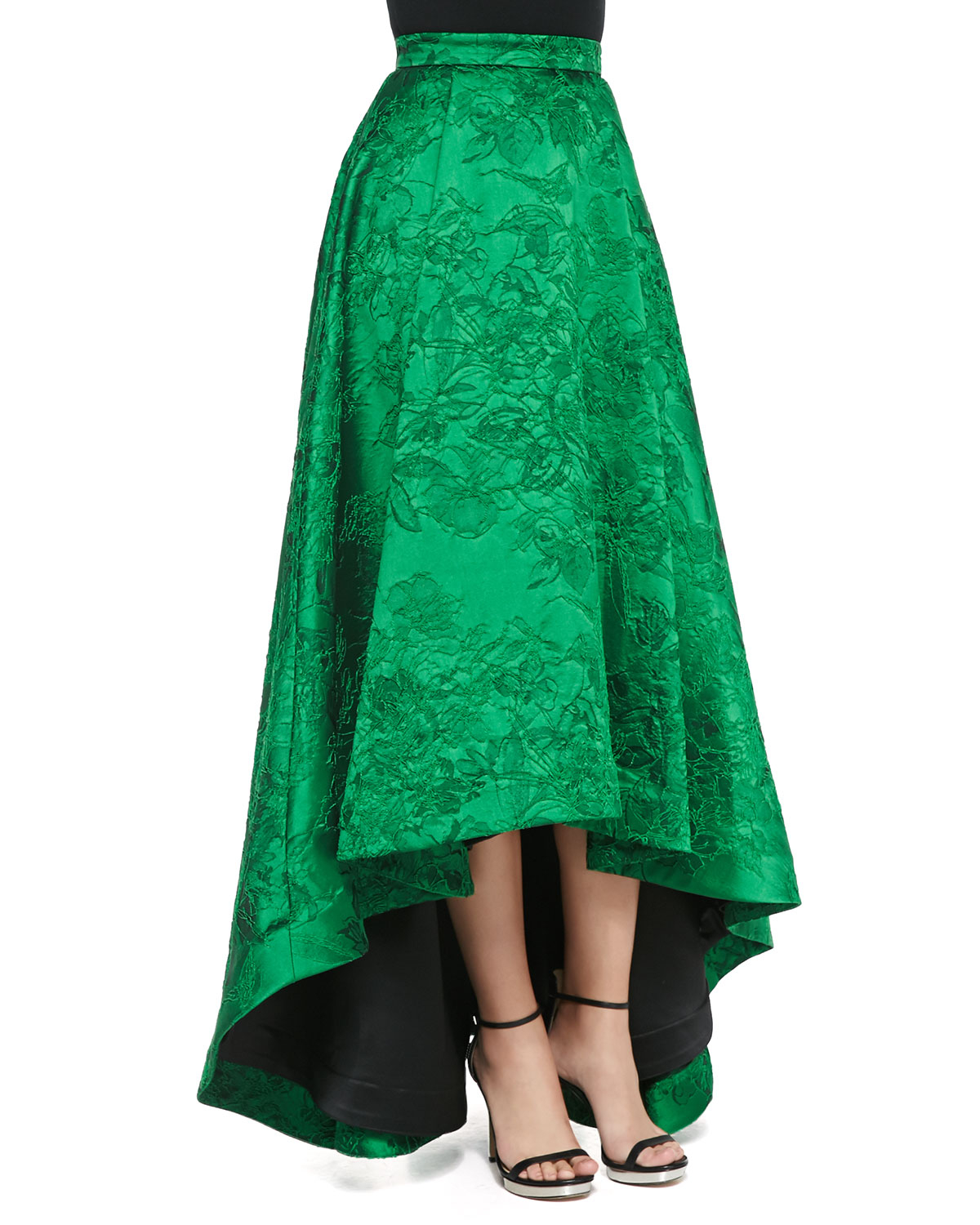 Alice Olivia Cohe Embroidered Highlow Long Skirt In Green Emerald