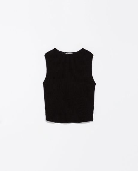Zara Pearl Knit Top in Black | Lyst