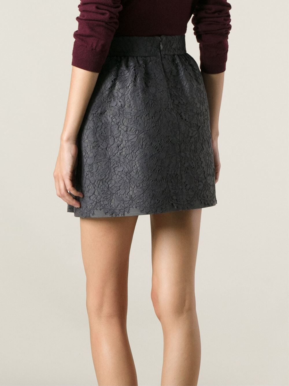 Lyst - Valentino Floral Lace Skirt in Gray