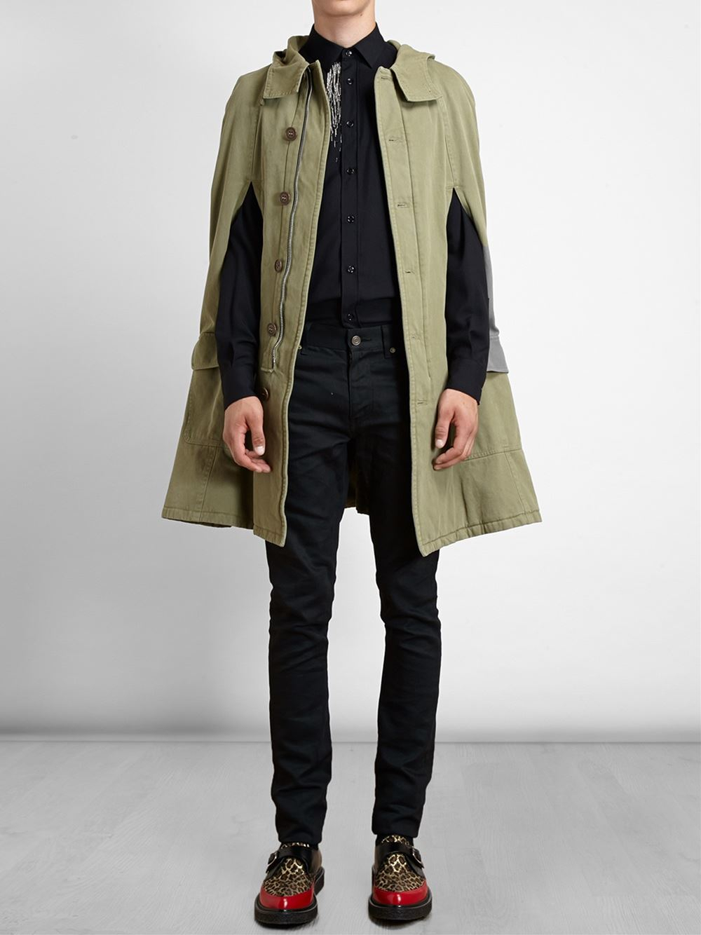 Lyst - Saint Laurent Cotton Hooded Cape Coat in Green for Men