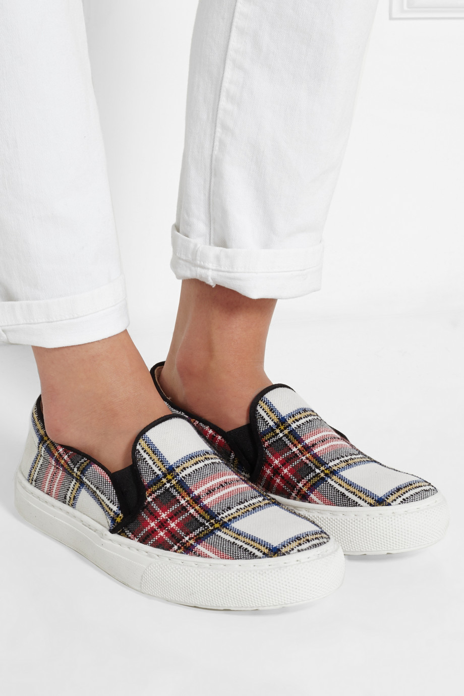 Markus lupfer Plaid Canvas Slip-On Sneakers in White | Lyst