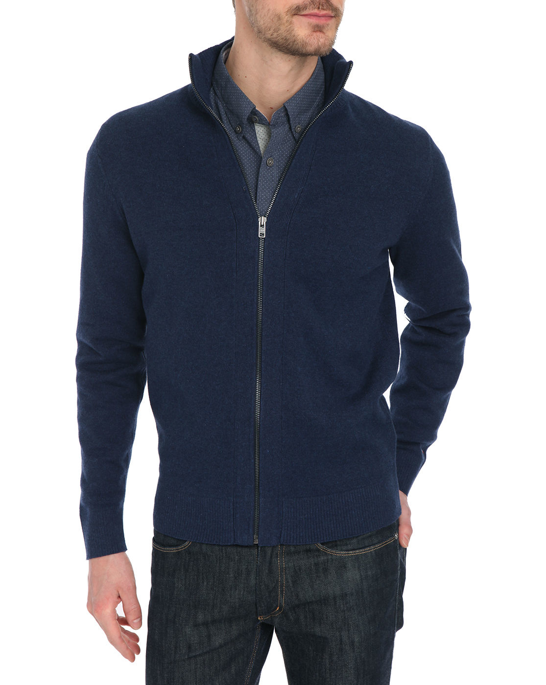 Tommy hilfiger Navy Zipped Cotton Wool Cashmere Sweater in Blue for Men ...