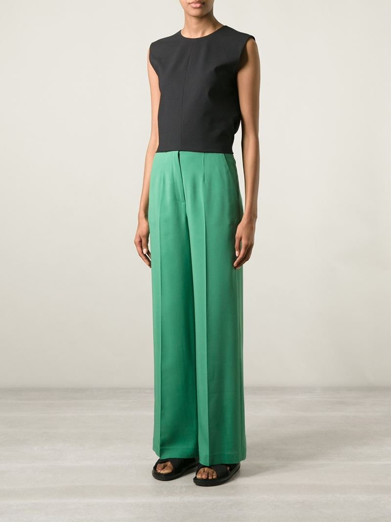 green wide leg trousers