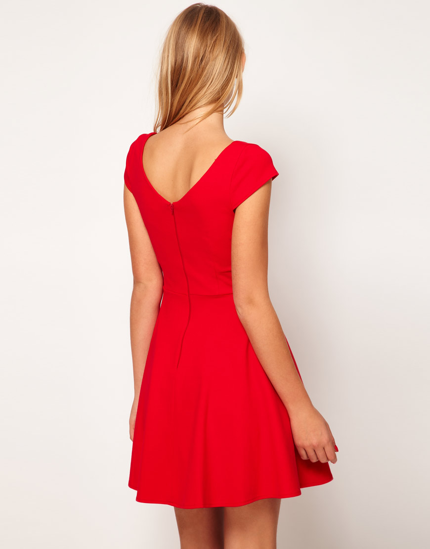 Lyst - Asos Skater Dress with Wide Waistband in Red