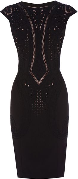 Karen Millen Embroidered and Cutwork Dress in Black | Lyst