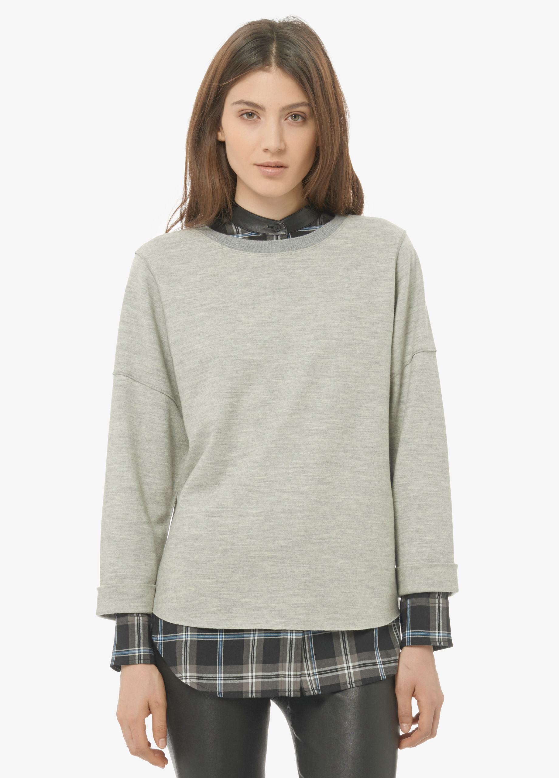 Vince Relaxed RolledSleeve Crew Neck Sweater in Gray Lyst