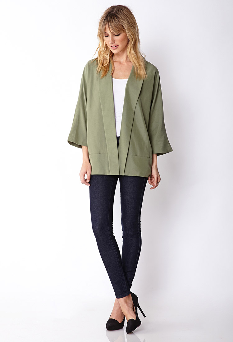 Forever 21 Contemporary Oversized Kimono Blazer in Green | Lyst