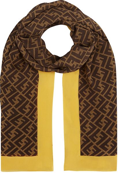 Fendi Zucca Logo Silk Scarf in Brown | Lyst