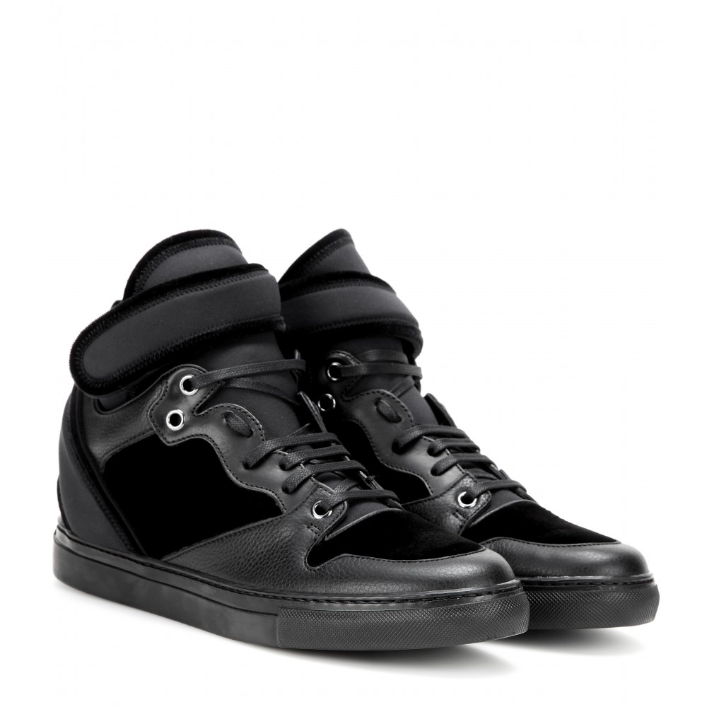 Lyst - Balenciaga Leather And Velvet High-top Sneakers in Black