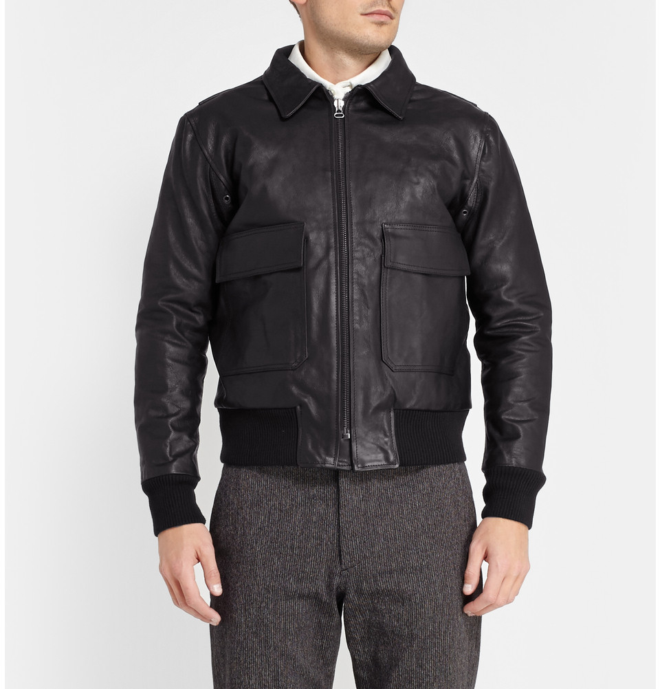 Officine Generale Leather Flight Jacket In Black For Men Lyst Gallery