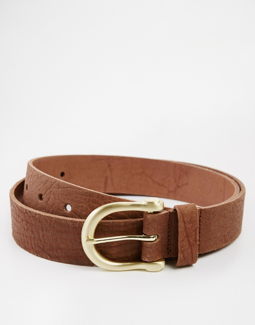 Lyst - Asos Leather Jeans Belt With Gold Buckle in Brown for Men