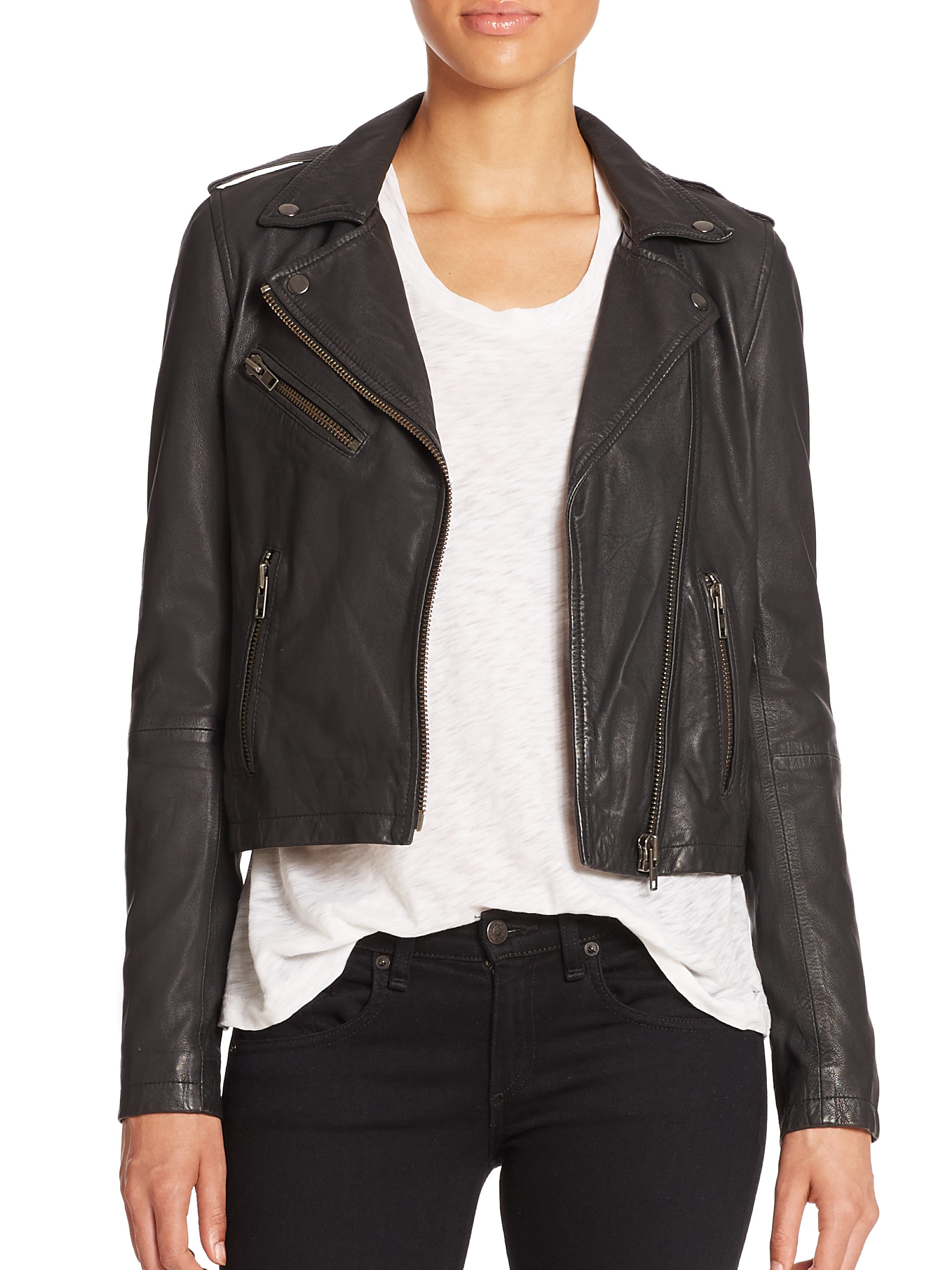 Lyst Doma Leather Washed Moto Jacket In Black