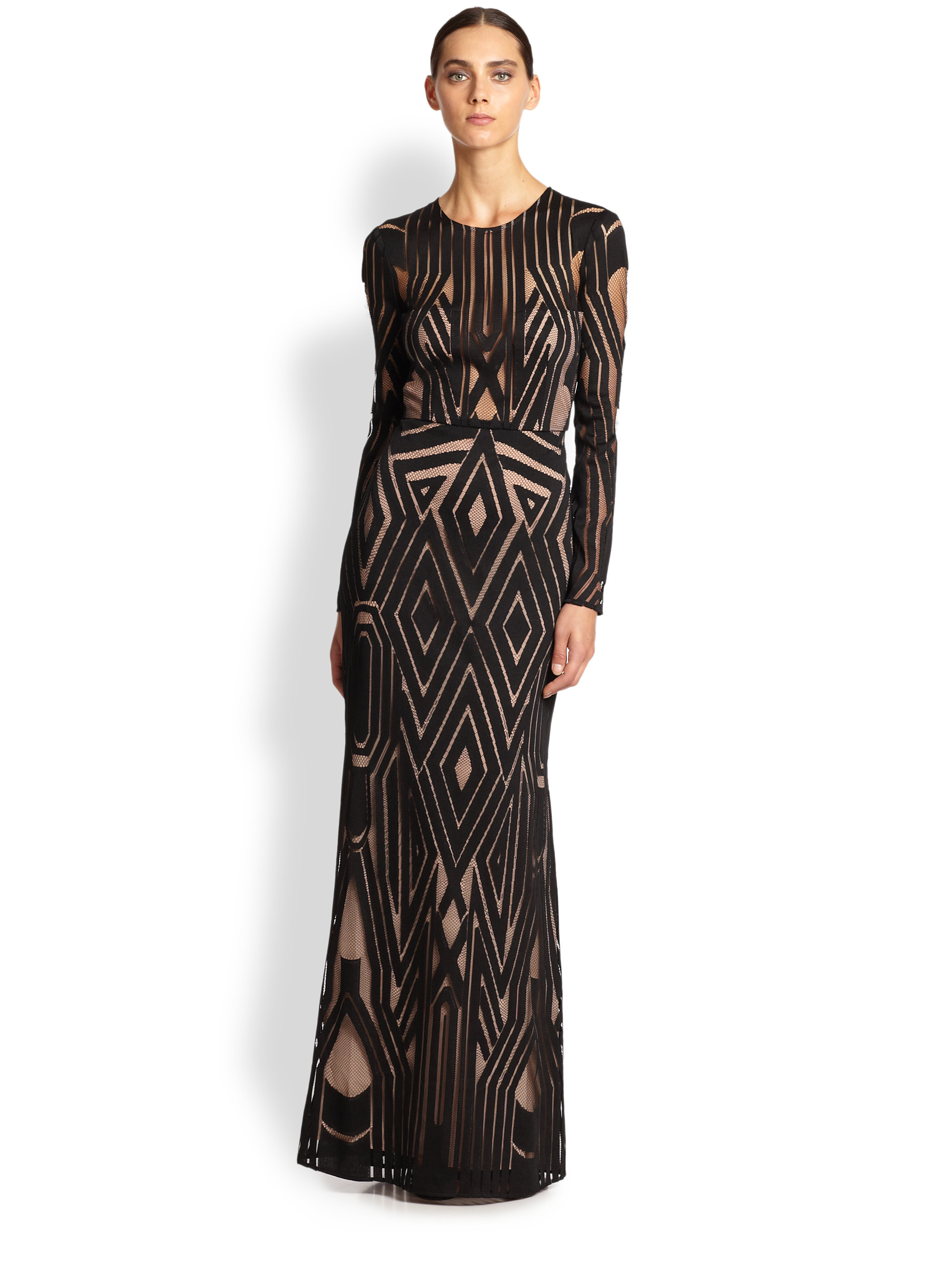 Lyst Bcbgmaxazria Viera Engineered Lace Gown In Black Gallery