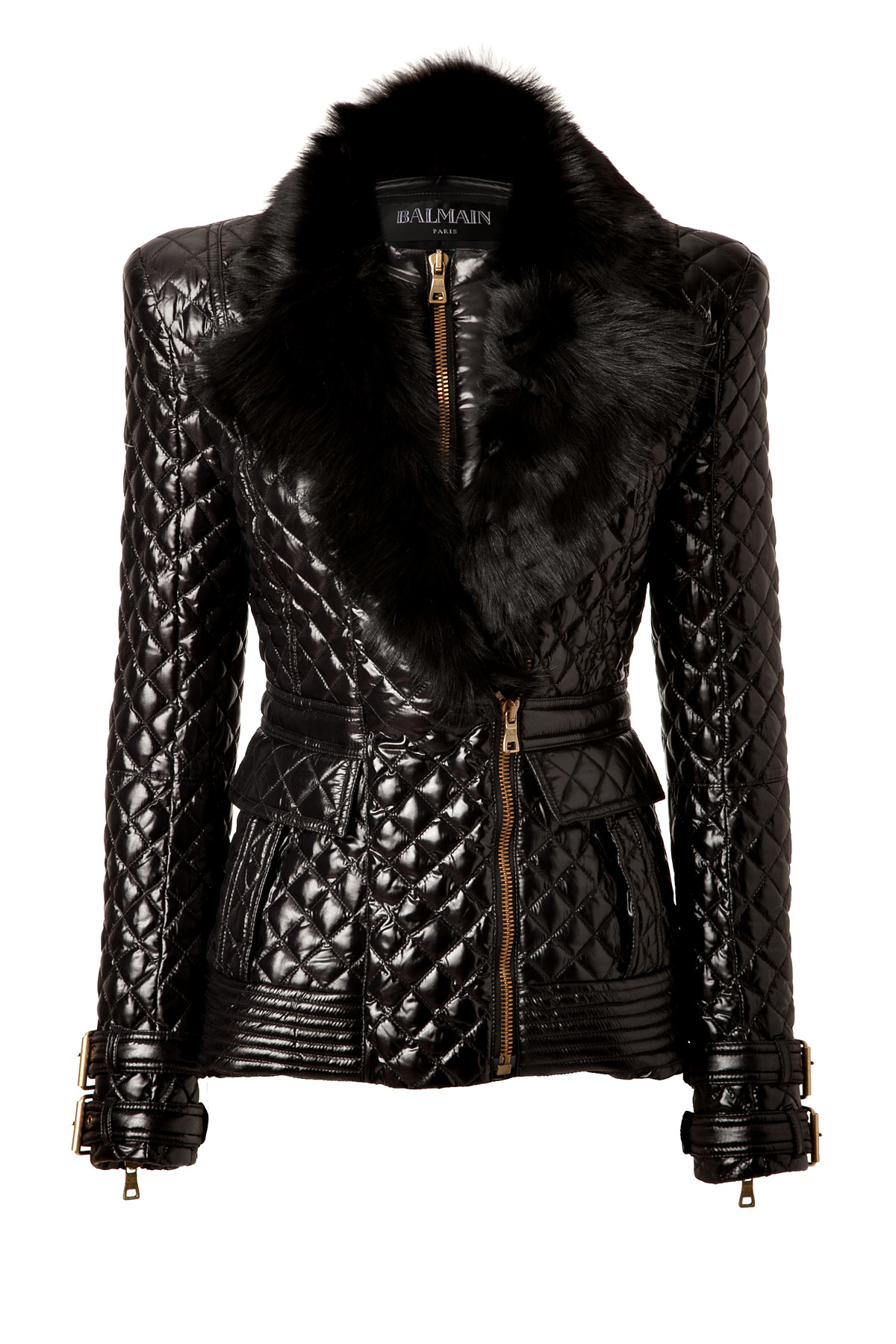 Lyst Balmain Polyester Biker Jacket With Fur in Black