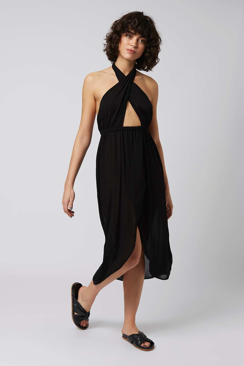 Topshop Wrap Halter Neck Maxi Dress in Black | Lyst