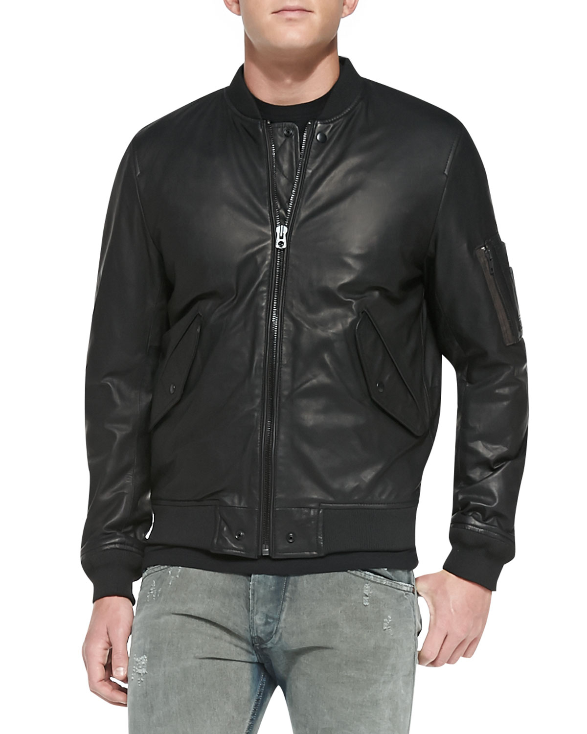 Diesel Devra Lightweight Leather Bomber Jacket in Black for Men | Lyst