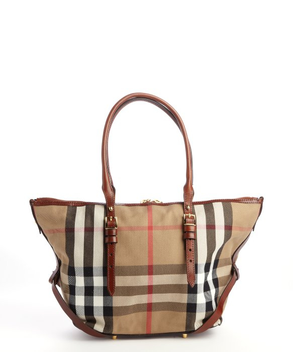 burberry brown signature check canvas top handle tote bag in brown lyst burberry brown signature check canvas top handle tote bag in brown lyst