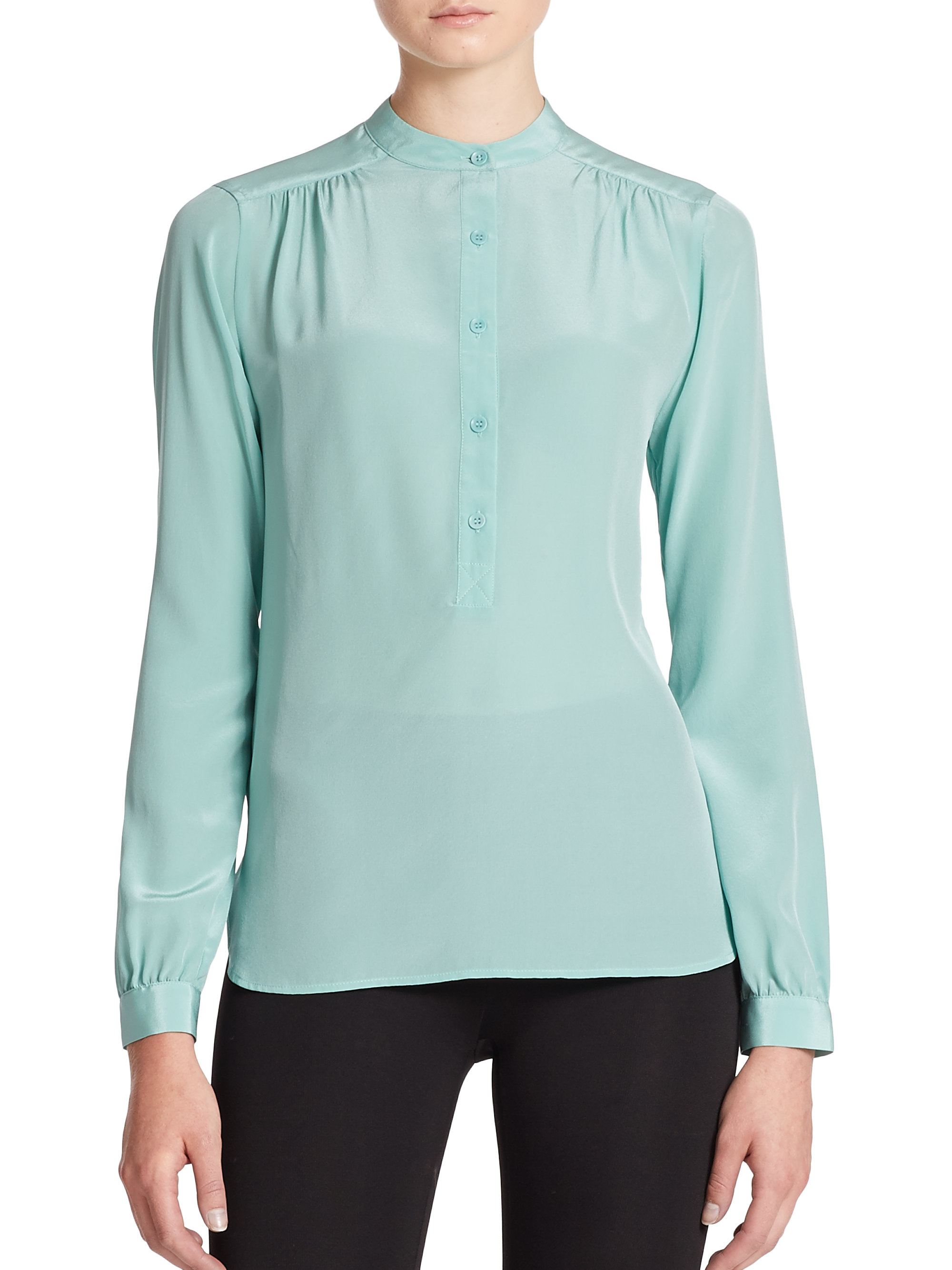 Bcbgmaxazria Marteena Silk Blouse in Green (jade) Lyst