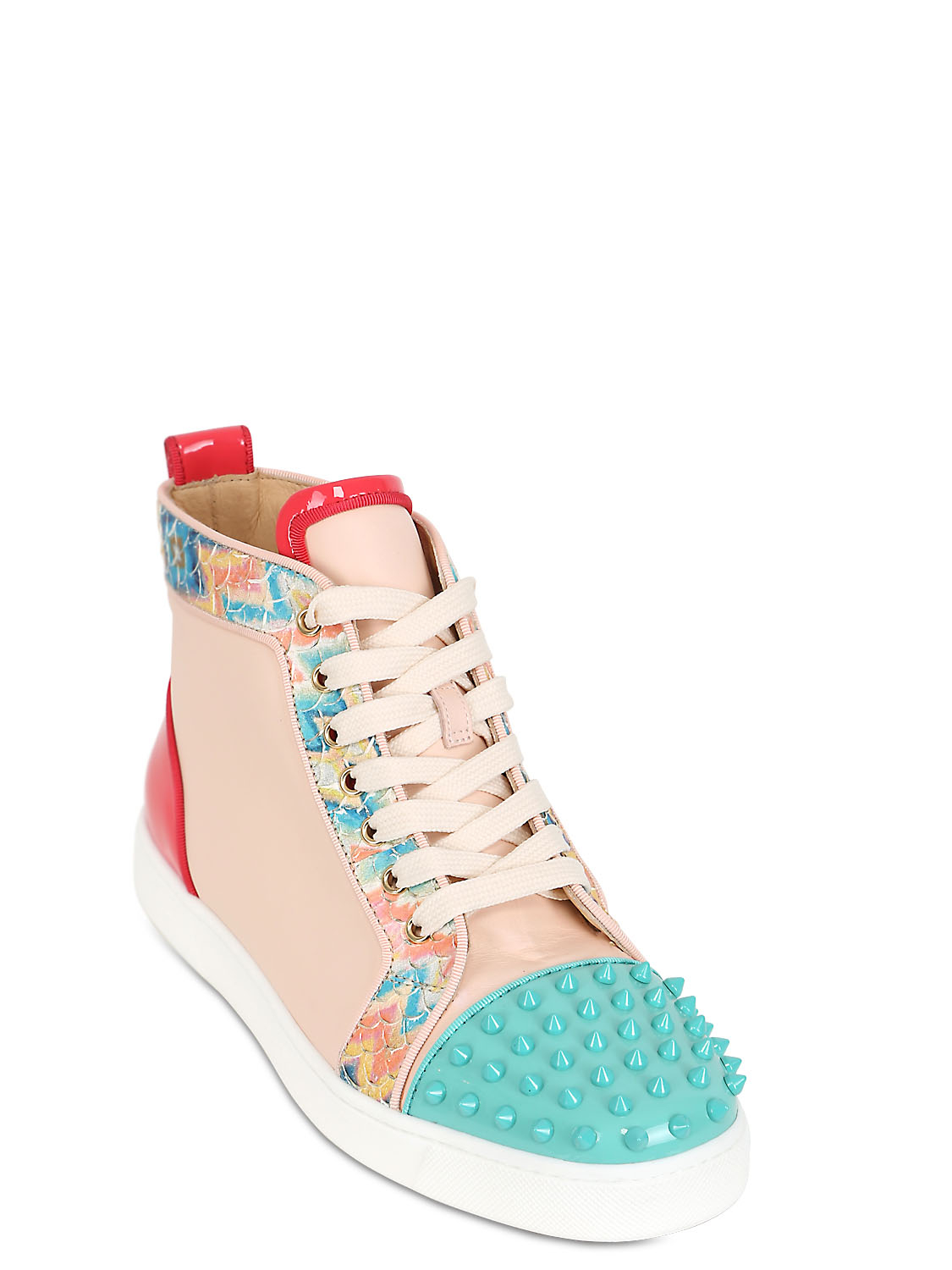 Christian louboutin Spiked Patent Leather High Top Sneakers in ...