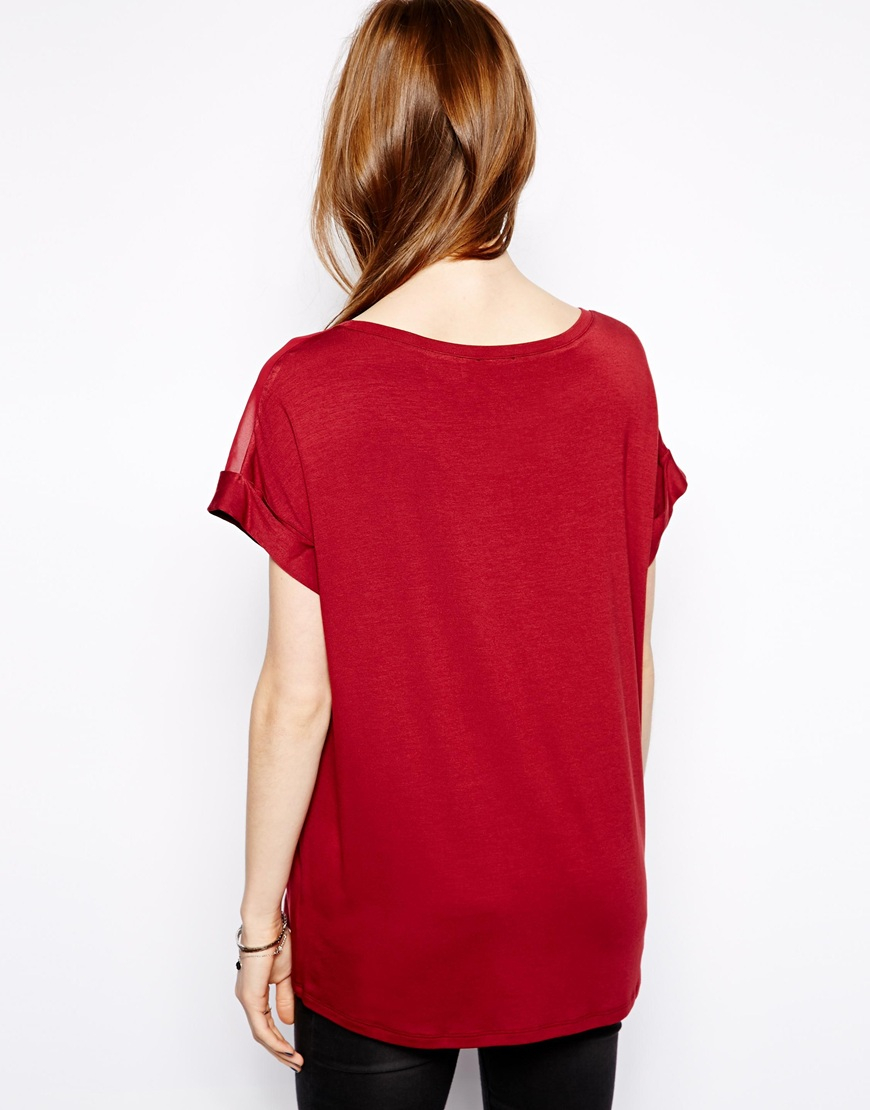 Lyst Asos Exclusive Sheer Panel Top in Red