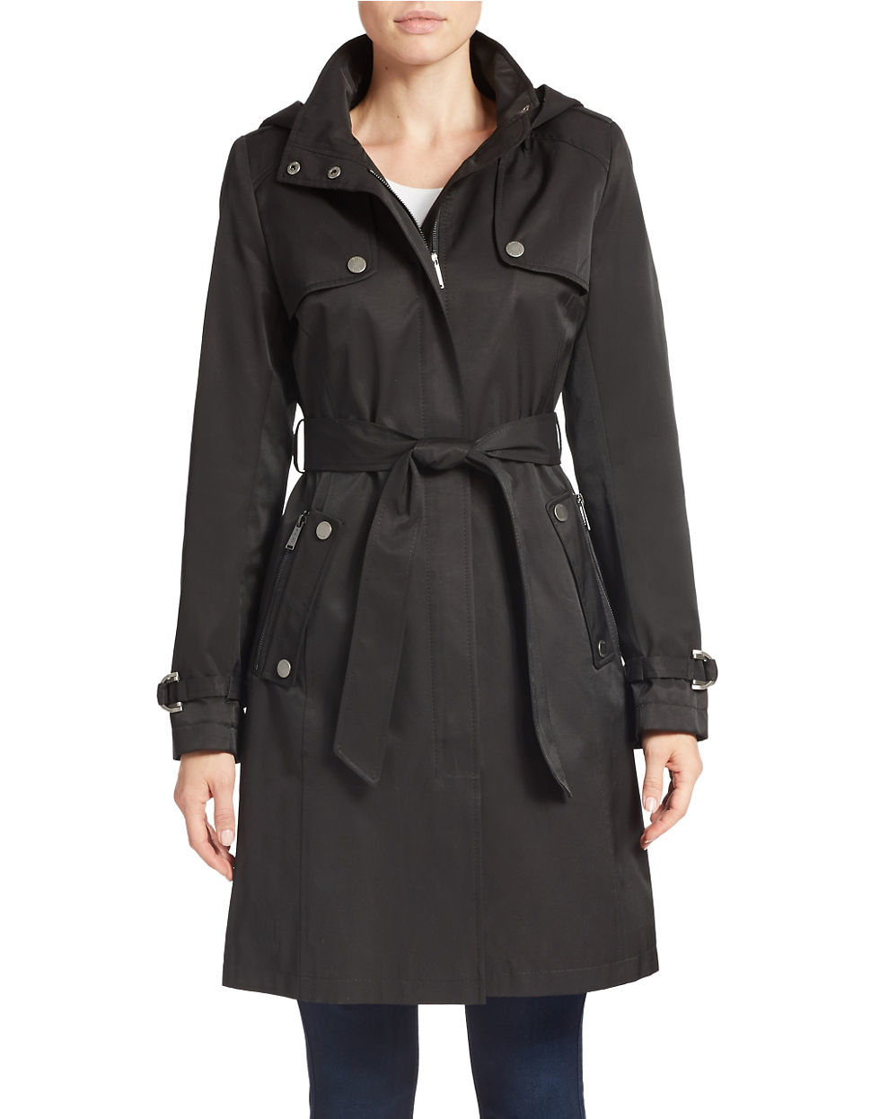 Lyst - Dkny Belted Trench Coat in Black