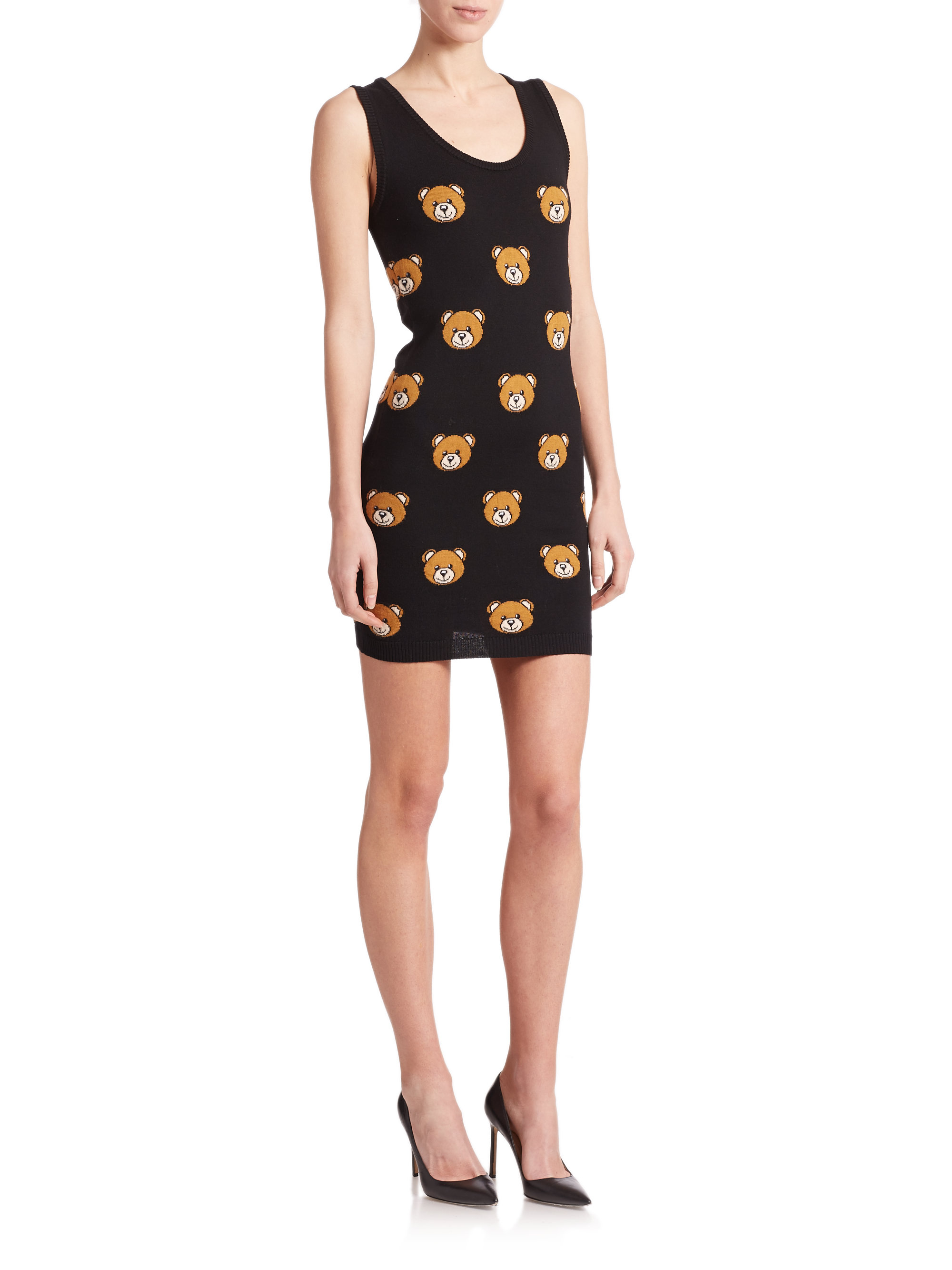 Lyst Moschino Bear Intarsia Dress In Black Gallery