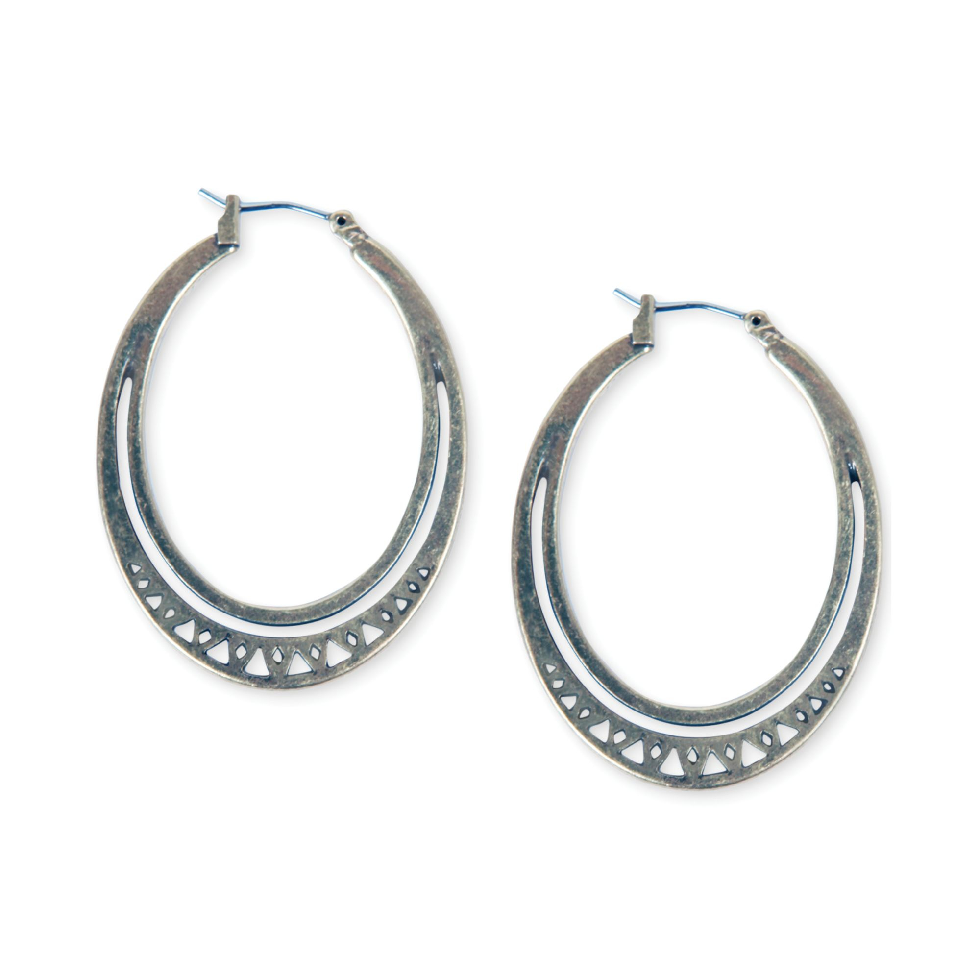Lucky brand Silver Tone Tribal Hoop Earrings in Metallic | Lyst