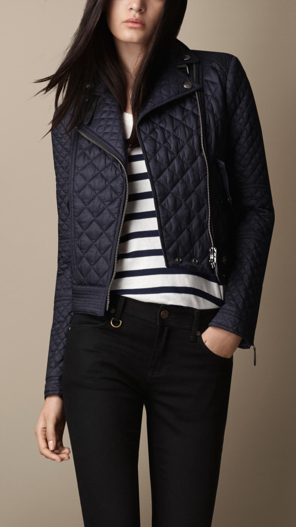 Lyst - Burberry Diamond Quilted Biker Jacket in Blue